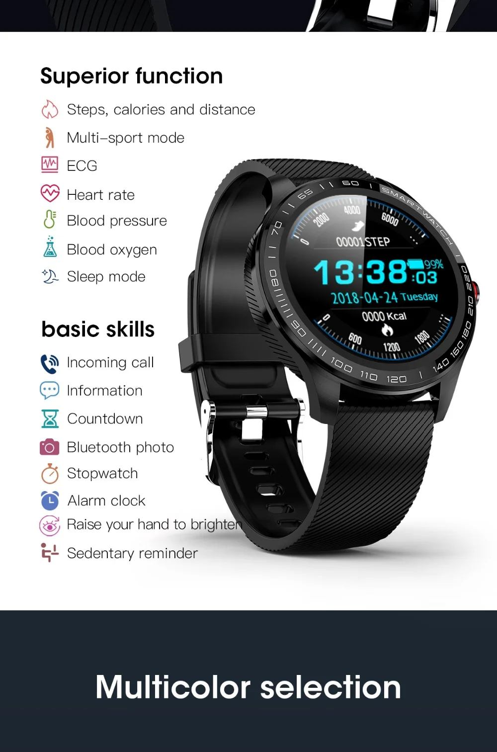 L9 Смарт часы человек IP68 Водонепроницаемый Bluetooth SmartWatch ЭКГ артериального давления сердечного ритма спортивные фитнес часы pk L5 L8 L7
