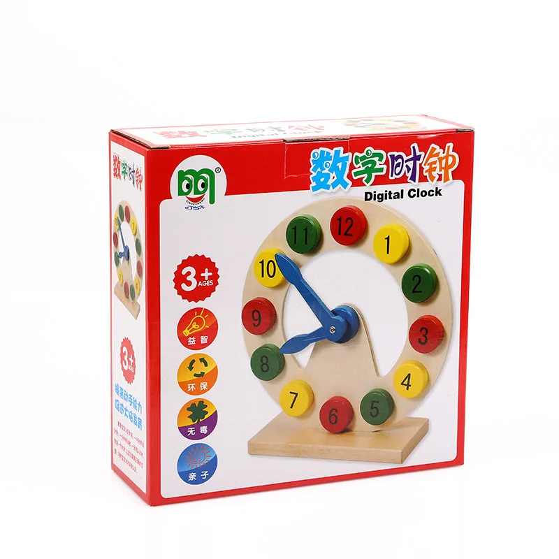 Geometric Shapes Creative Toy Intelligence Cognitive Shape with Numbers Clock Hollow Clock Wooden Toys