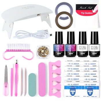 

30pcs/set French Nails Gold Foil Nail Art Kit With Mini UV Lamp Top Base Coat Glitter Gel Polish Decoration Manicure Tool LY1576