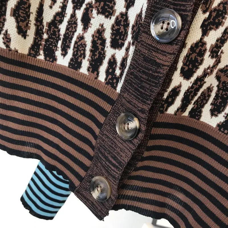 Korobov/новые женские костюмы с леопардовым принтом, кардиганы и трикотажные мини-юбки из одинарной вязки, комплект из 2 предметов, 78902