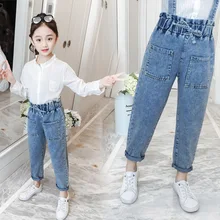 Джинсовые комбинезоны для девочек детские длинные джинсы весенне-осенние брюки детские длинные джинсы для девочек простая модная детская одежда на возраст от 4 до 12 лет