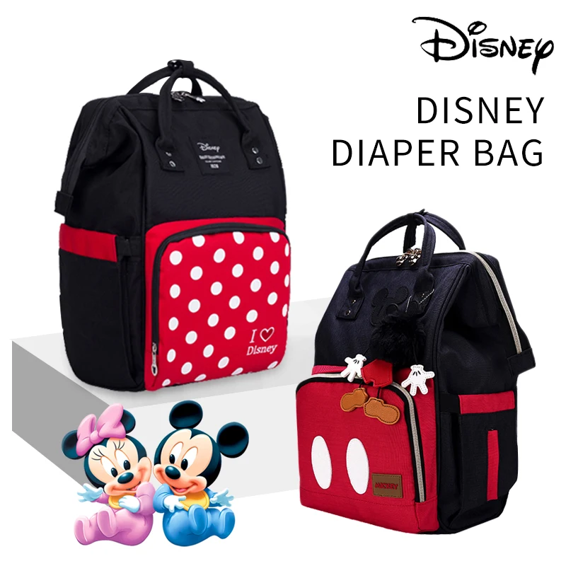 Disney Diaper Bags Minnie Mickey Classic Style Mummy Bag Maternity Nappy Bag Large Capacity Baby Bag Travel Backpack Free pouch