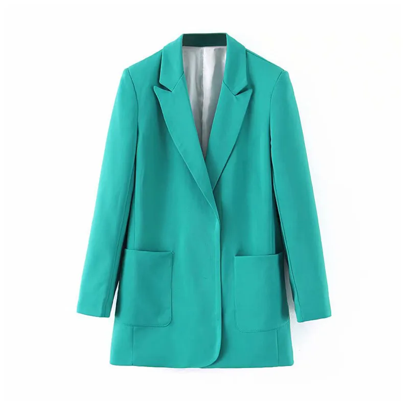 

autumn elegant ladies work tops 2019 fashion turquoise suit blazer for female long sleeve notched collar female blazer