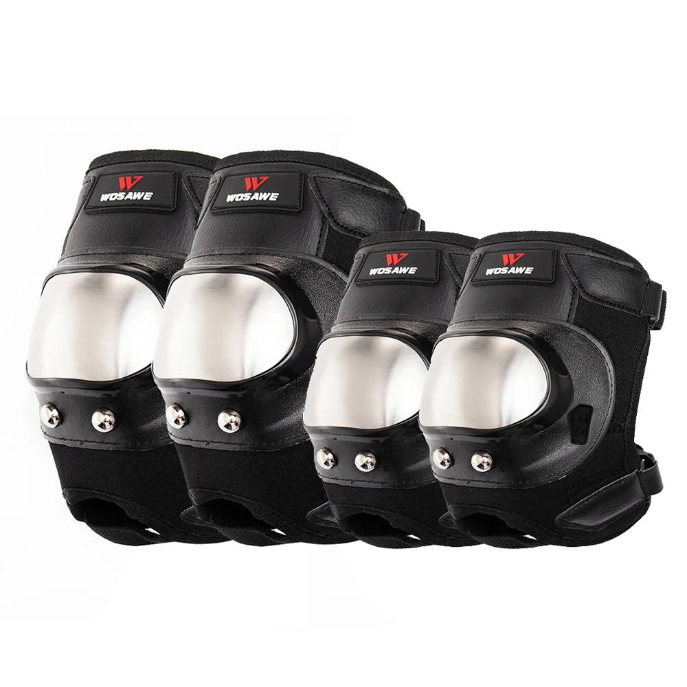 4pcs set WOSAWE мотоцикл из нержавеющей стали накладки на колени локти Pad набор мотокросса внедорожные гонки анти-осенняя Защитная Шестерня Защита тела - Цвет: 4pcs set