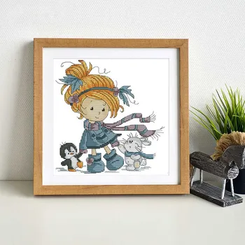 

Joy Sunday Little girl Cross Stitch Kit cartoon Small size animal Chinese embroidery counted needlework set decoracions for home