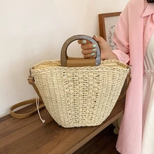 

Fashion Lady Straw Handbag 2021 Summer Hand-Woven Rattan Crossbody Bag Beach Wicker Knitted Shopping Shoulder Bag Bohemian Tote
