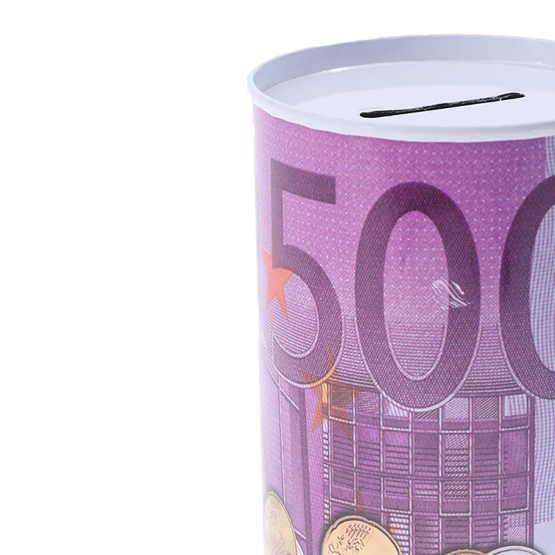 Description Picture 4 of itemTinplate Cylinder Piggy Bank Euro Dollar Picture Box Household Saving Money Box Home Decoration Money Boxes