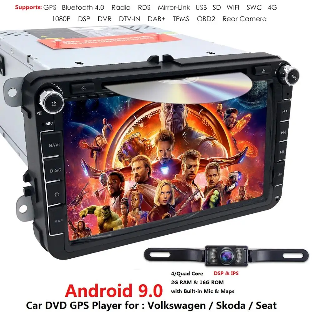 Perfect AutoRadio Android 9.0 2 Din Car DVD Player Multimedia for V W Passat B6 ccT5 Skoda Octavia 2 Rapid golf 5 6 polo Touran seat leo 2