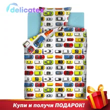 КПБ Delicatex 1.5 хлопок "Непоседа"(70х70) рис. 4613-1/голубой-1 Машинки
