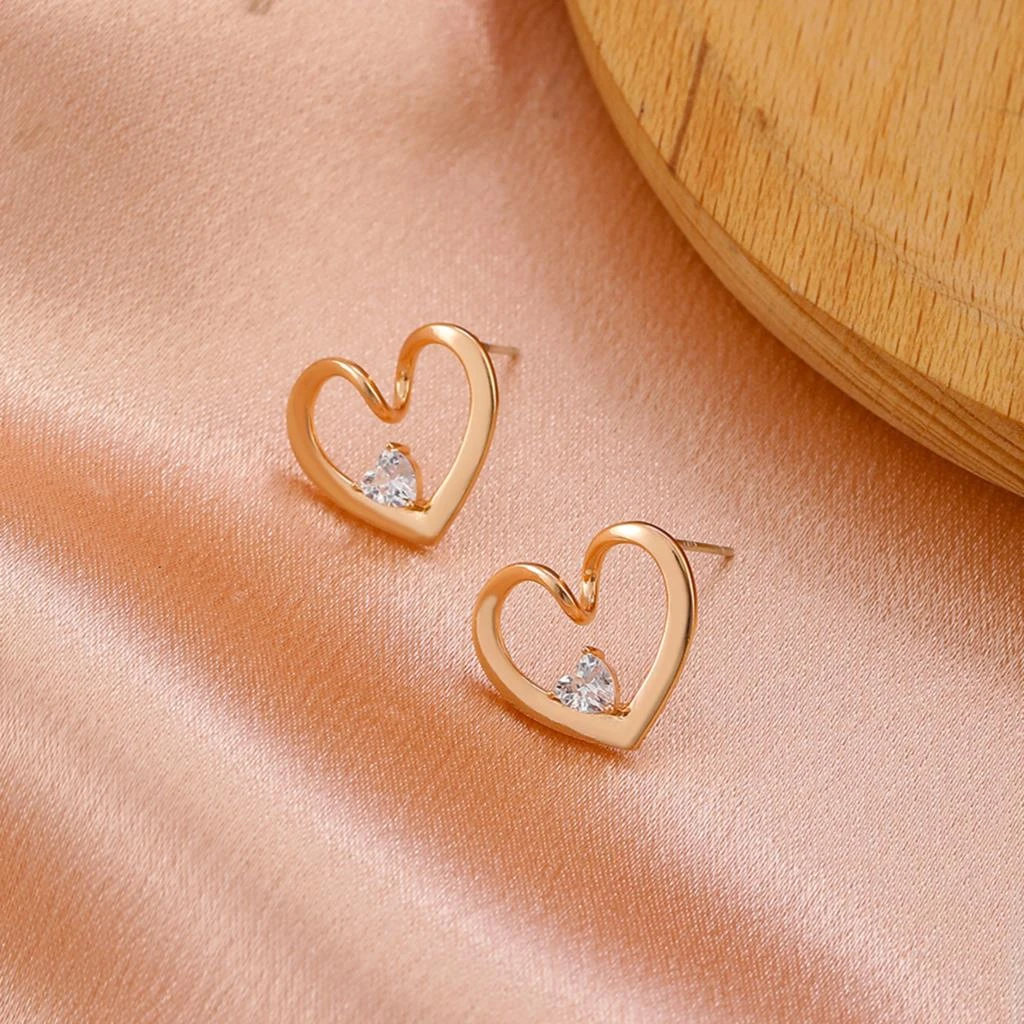 Sweet Hollow Love Heart Shaped Earrings Simple Gold Color Metal Small Crystal Stud Earrings For Women Brincos Jewelry Gift Stud Earrings Aliexpress