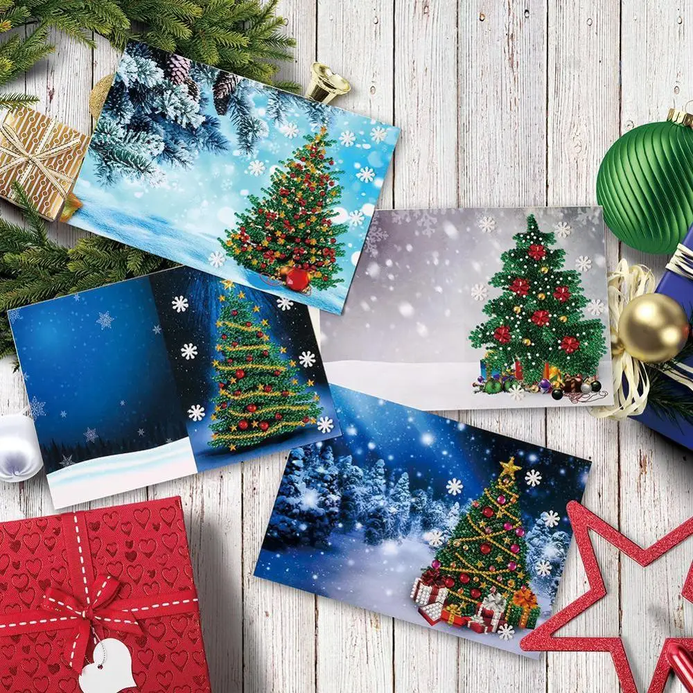 

4pcs 5D Christmas Diamond Painting Number Kits, Snowman Santa Claus Reindeer and Christmas Tree with Rhinestone Embroidery