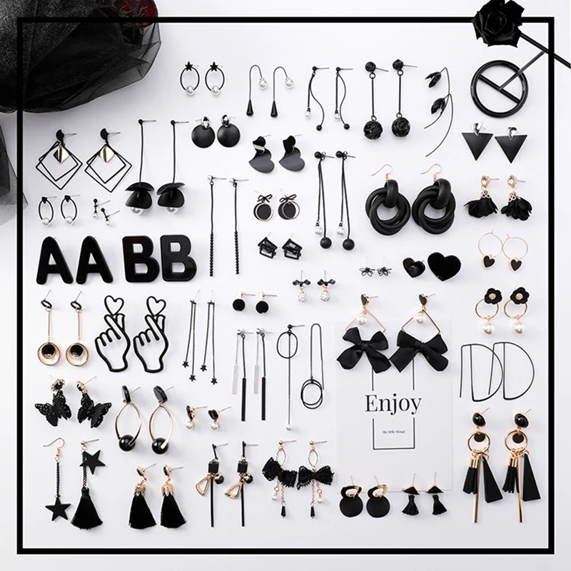 

TANGDOGET Design Elegant Earrings for Women Black Series Shape Earrings For Female Drop Earrings Gift For Friend A5301