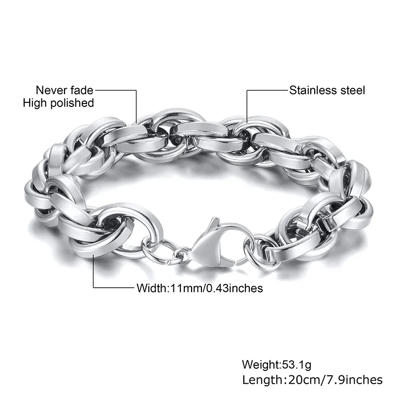 Men Twisted Rope Chain Bracelet Huge Heavy Stainless Steel Cage Link Brazalets - Image 6