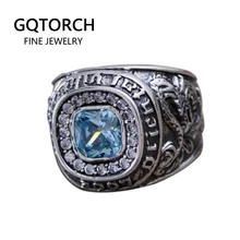 Vitnage 925 Sterling Silver Mens Rings Engraved Dragon And Tiger With Natural Stone CZ Setting