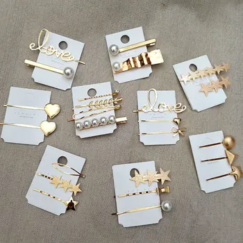 

1 SET Korea Geometric Irregular Metal Hairpins Imitiation Pearl Star Leaf Shape Hair Clips Hair Accessories for Women Girls Drop