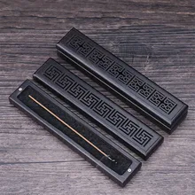 Ebony Wood Incense Burner Carving Hollow Stick Incense Holder Retro Lying Incense Box Censer with Fireproof Cotton Home Decor