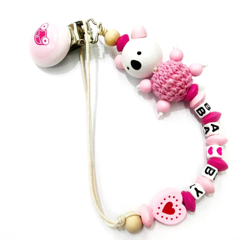

Baby Cartoon Bear Pacifier Clip Chain Infant Boys Girls Cute Letters Toys Teether Pacifier Chain Holder Baby Nipple Feeding