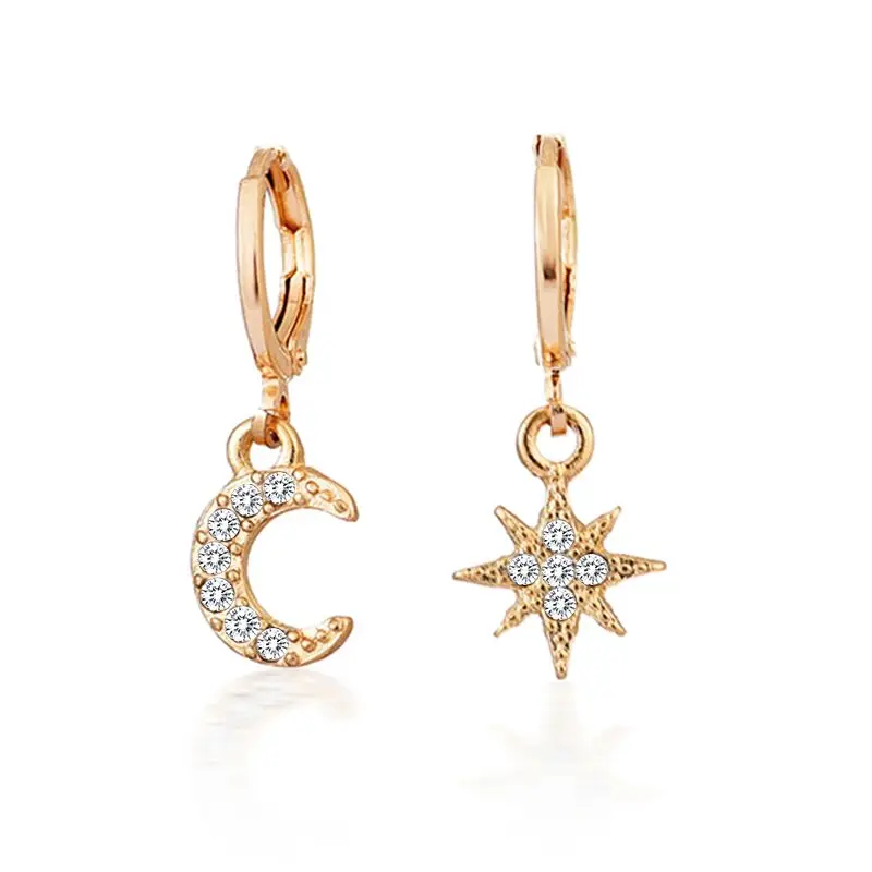 Moon Earrings Новинка, серьги падения темперамента с нежной хрустальной звездой, женские корейские классические маленькие серьги, модные ювелирные изделия - Окраска металла: Moon Earrings