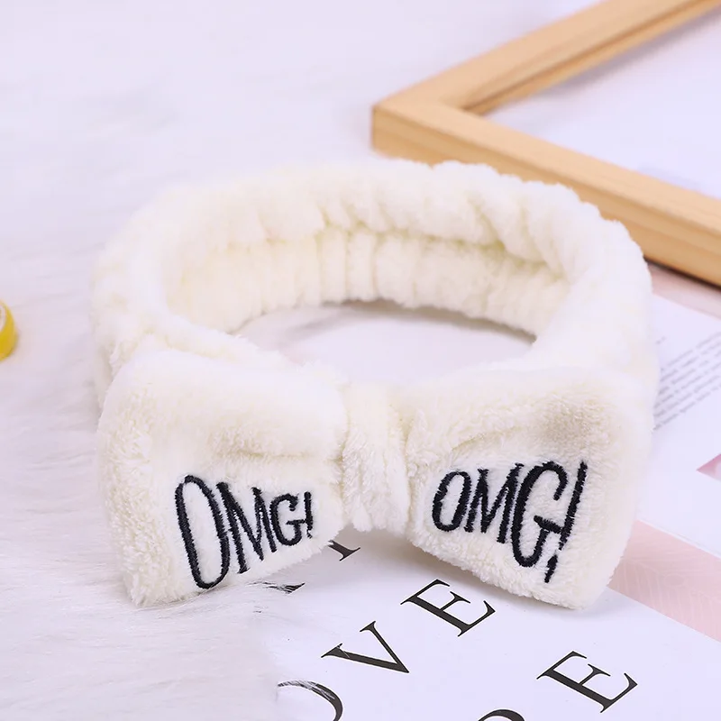Новинка OMG буквы коралловый флис мытье лица ободок с бантиком для женщин девушек держатели головных уборов резинки для волос аксессуары для волос в виде тюрбана