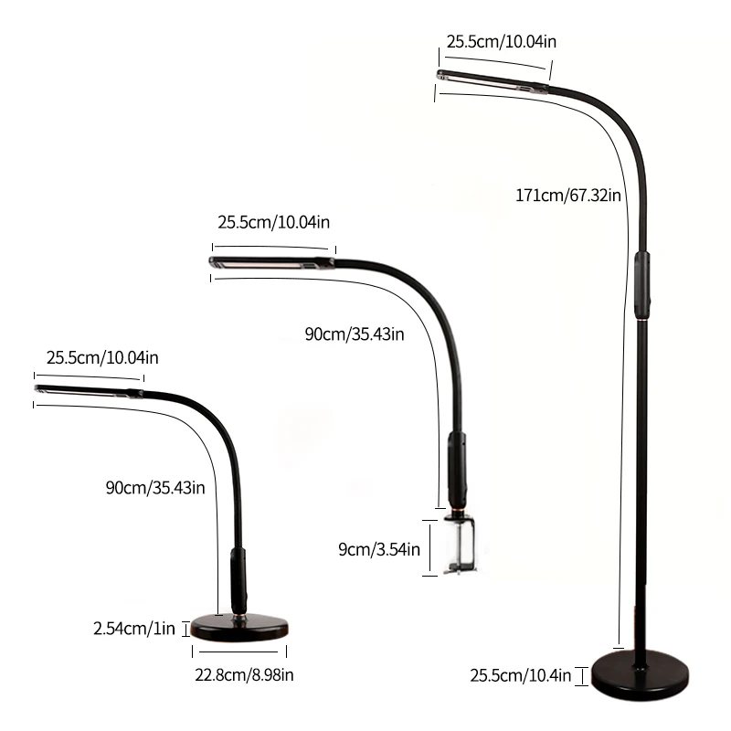 LED 3 In 1 Clip-on Lamp Floor Lamp Desk Lamp With Remote Control Dimming Gooseneck Pole Folding Lamp For Bed Living Room Office 6