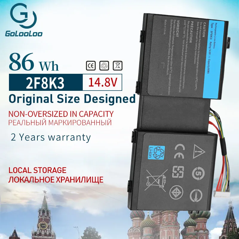 

Golooloo 2F8K3 Laptop Battery for DELL Alienware 17 18 M17X R5 M18X R1 2F8K3 0KJ2PX KJ2PX G33TT 14.8V 86WH