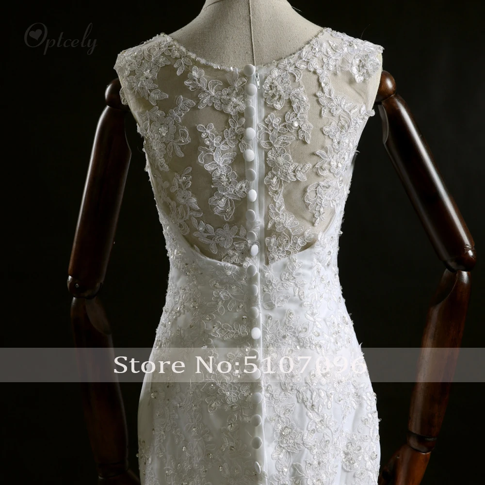 Optcely Sexy Mermaid V-neck Sleeveless Elegant Sweep Train Wedding Dresses Lace Appliques Beaded beautiful Bride Princess Gowns