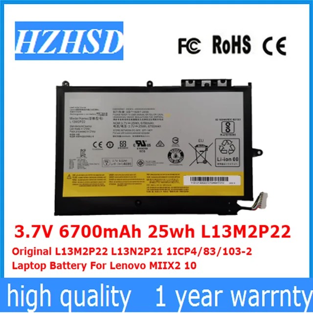 3.7V 6700mAh 25wh L13M2P22 Original L13M2P22 L13N2P21 1ICP4/83/103-2 Laptop Battery For Lenovo MIIX2 10 1