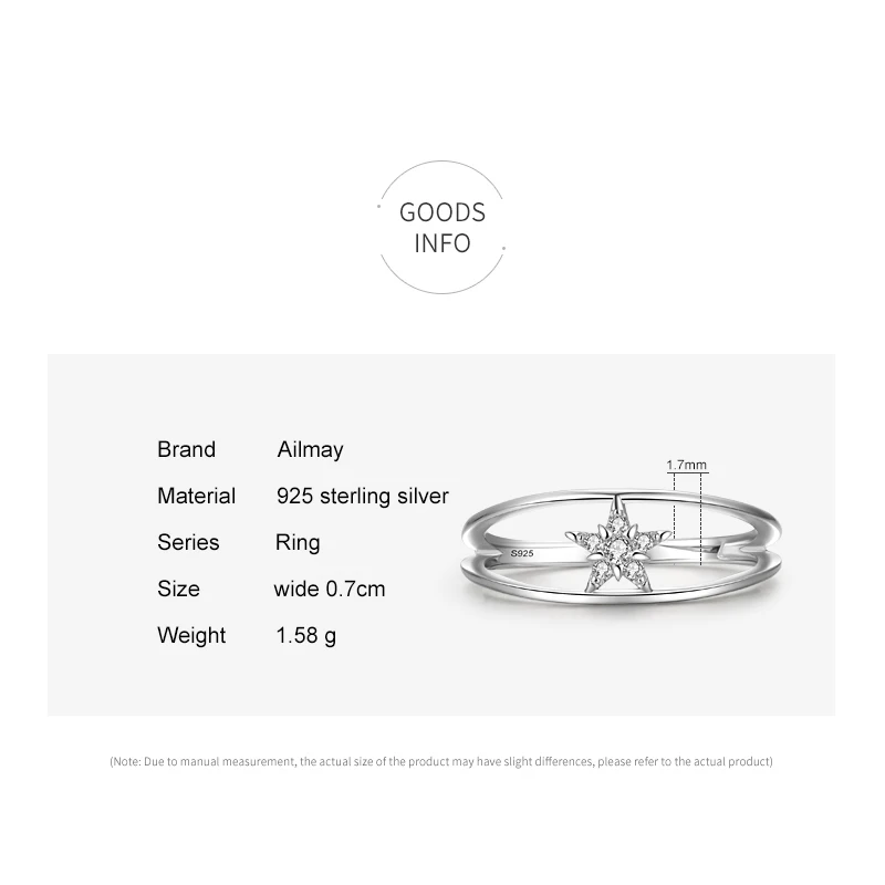 Ailmay 새로운 도착 패션  별 반지 여성을위한 지우기 지르콘 더블 레이어 반지 결혼 약혼 보석
