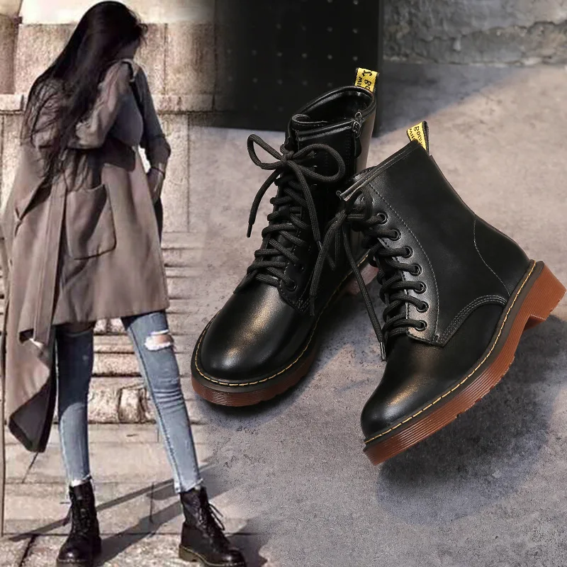 

222-1 Hong Kong Flavor qiu dong xue Women's New Style-Style 2019 Martin England plus Velvet Online Celebrity Versatile Eight Hol