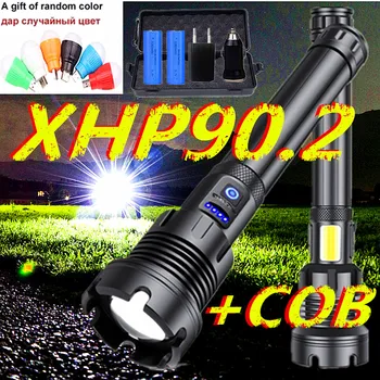

800000 Glare XHP90.2 Most Powerful LED+Cob Flashlight 18650 26650 USB LED Torch XHP70.2 Lantern 18650 Hunting Lamp Hand Light