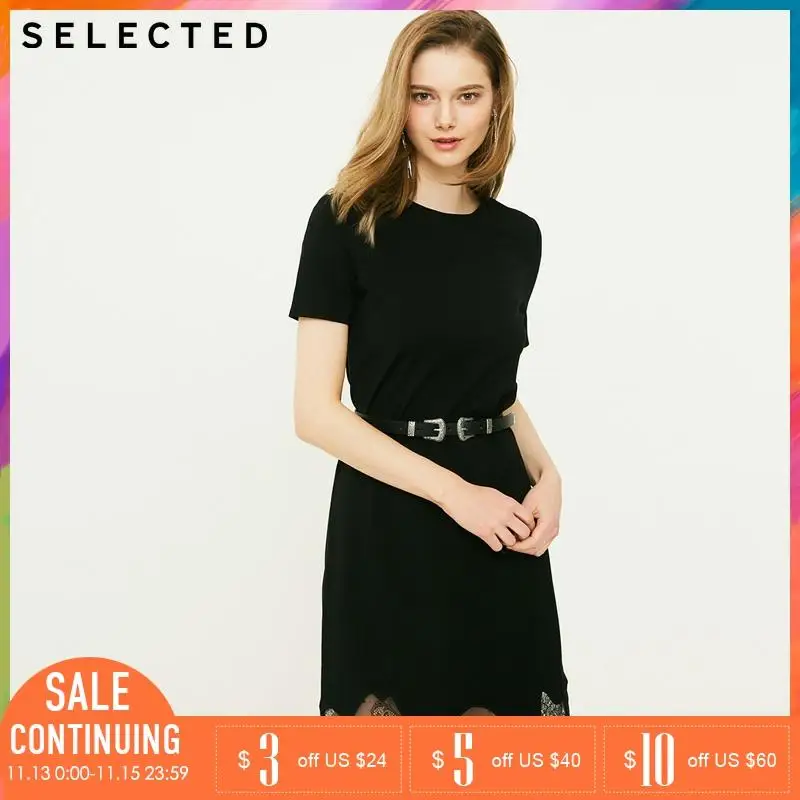 Selected 2019 New Fashion office lady o-neck solid short sleeves lace women dresses |418161503 | Женская одежда