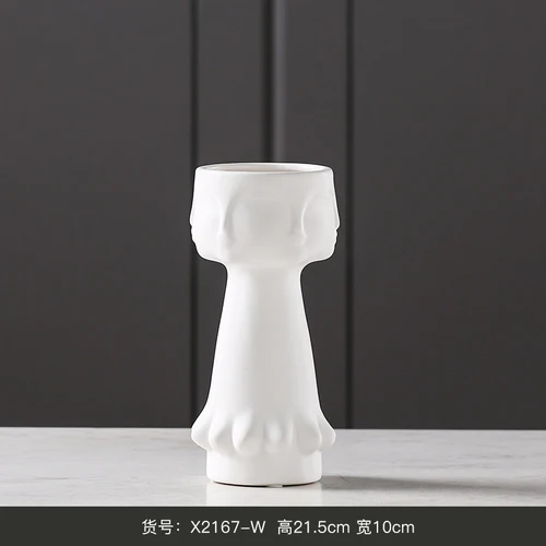 X2167-W White Ceramic Vase with Nordic Art Creative Face Home Living Room Study with Decorative Dried Flower Vase Farmhouse Home Decor - Цвет: X2167-W