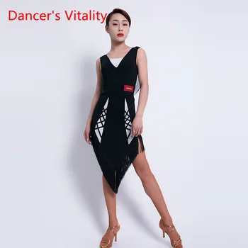 

Latin Dance Profession Dress Female Adult Sexy V-neck Tassel Skirt Competition Performance Dance Costume Exercise Clothes