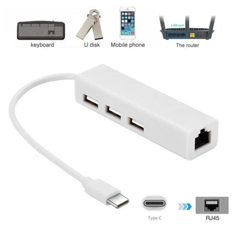 Тип-c до 100 м Сетевая карта тип-c док-станция USB 3 порта концентратор конвертер Бесплатный привод подключи и играй