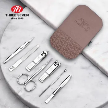 

777（THREE SEVEN) High Quality Carbon-steel Silver Nail Clipper Kit Manicure Pedicure Trimmer 7 in 1 Travel/Home Kit of TST-5007