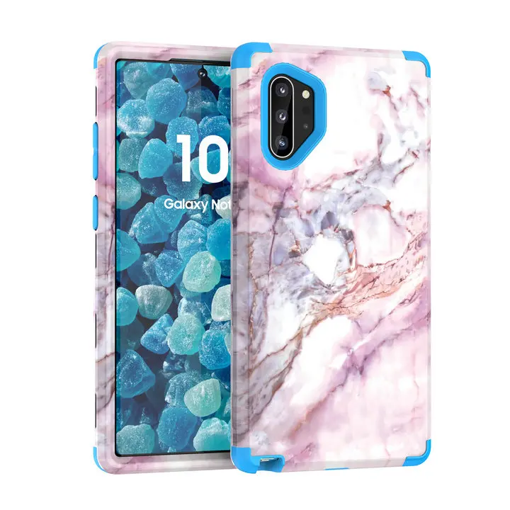 3 в 1 мраморный противоударный чехол для samsung Galaxy Note 10 Plus Чехол samsung Note 10 чехол Etui для Coque samsung Note10 Plus чехол - Цвет: Blue B