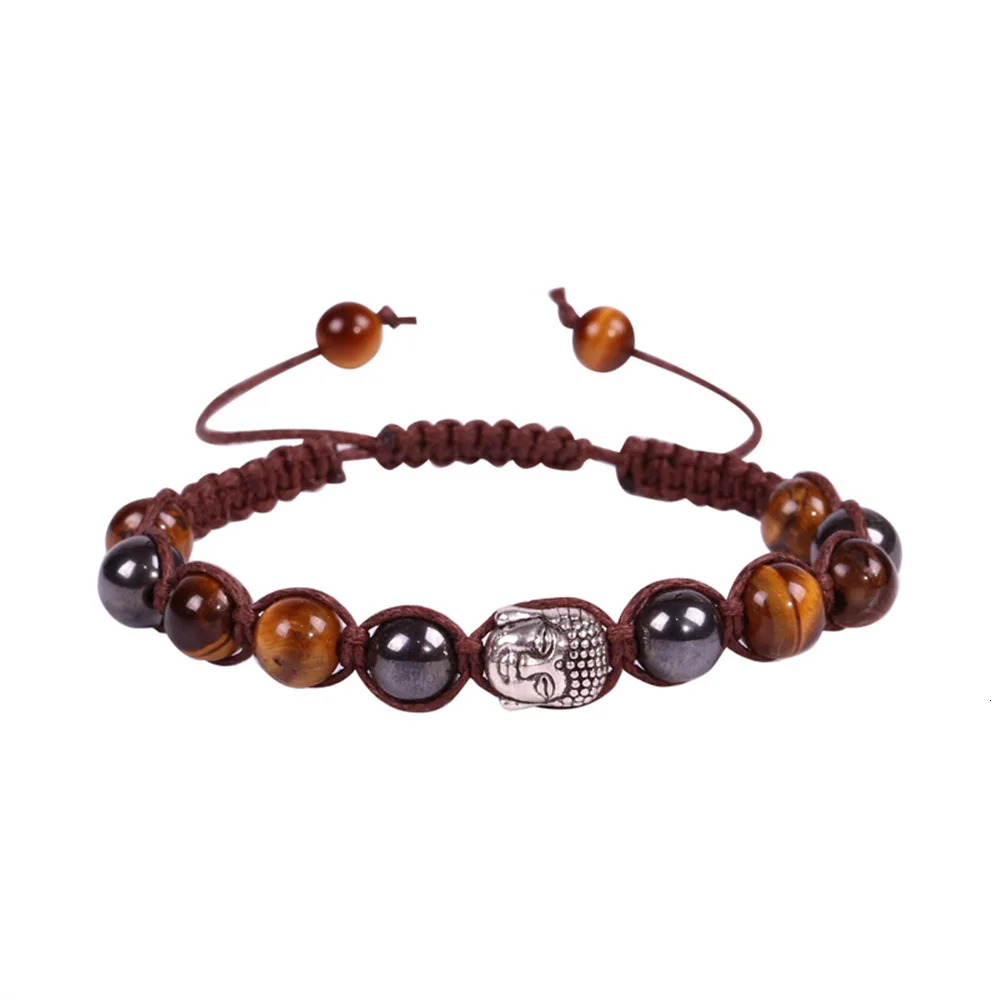 Модный мужской браслет Tiger Eye, бусины, Будда из натурального камня, растягивающиеся браслеты с подвесками для женщин и мужчин, ювелирные изделия, творческие подарки