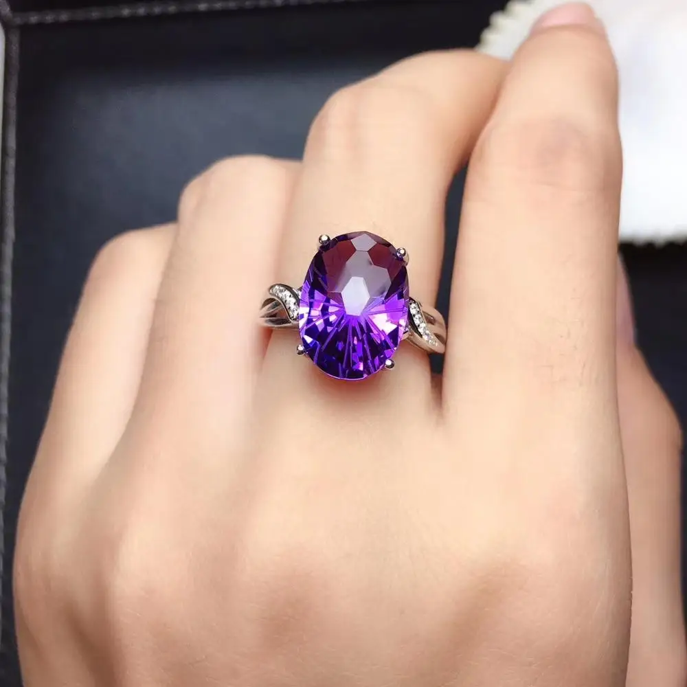 

Big size purple Amethyst gemstone ring women 925 sterling silver ring good cut big size birthday christmas present