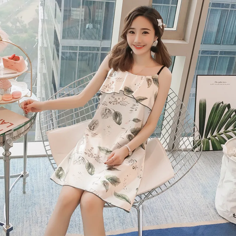 

Wmyqdlq Pyjamas Women Summer Ice Ribbon Chest Pad Suspenders Nightdress Summer Sexy Vest Home Service Silk