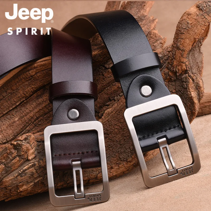 JEEP SPIRIT мужской ремень из натуральной кожи, двухслойный мужской ремень из коровьей кожи, деловой Повседневный ремень из натуральной кожи для мужчин 110 см-130 см