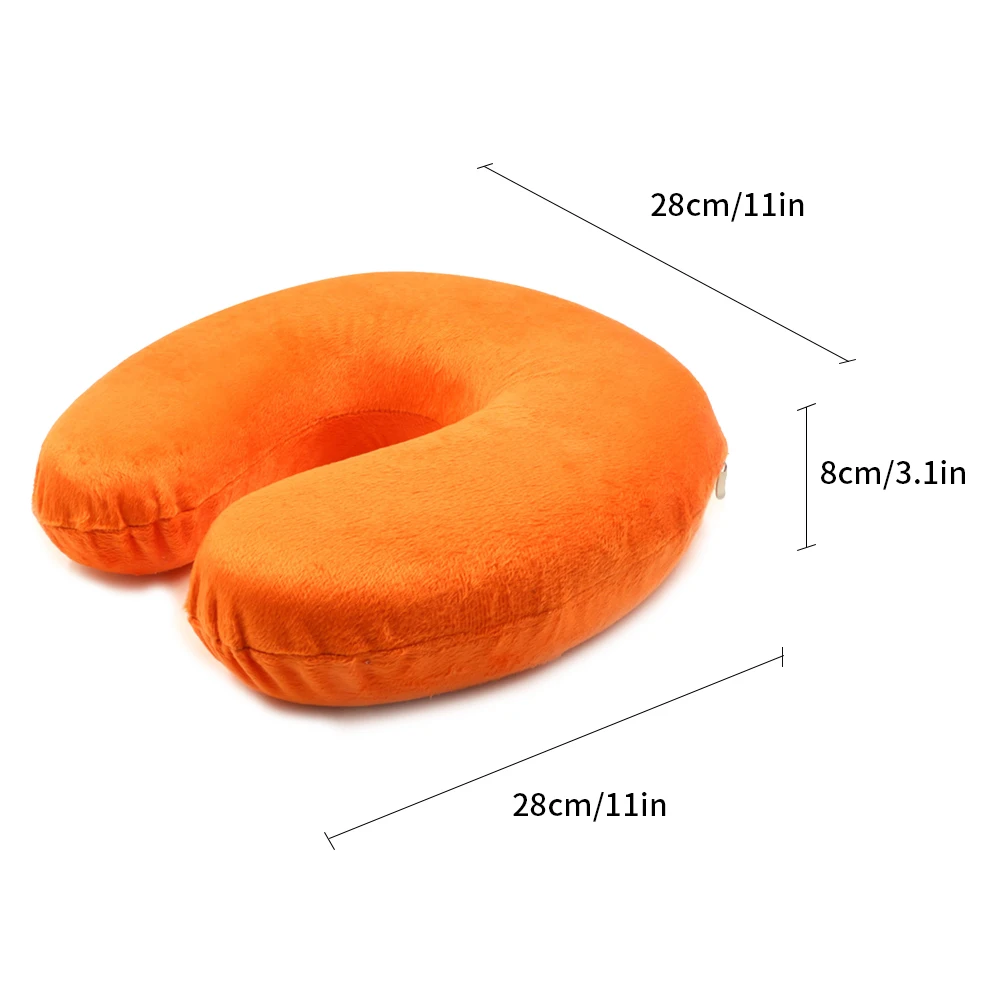 Orange 28x28x8cm U Shaped Bed Sleep Memory Pillow Travel Pillow Air Cushion Inflatable Double Sided Flocking Cushion Car Plane Hotel Head Rest - Цвет: Orange 28x28x8cm