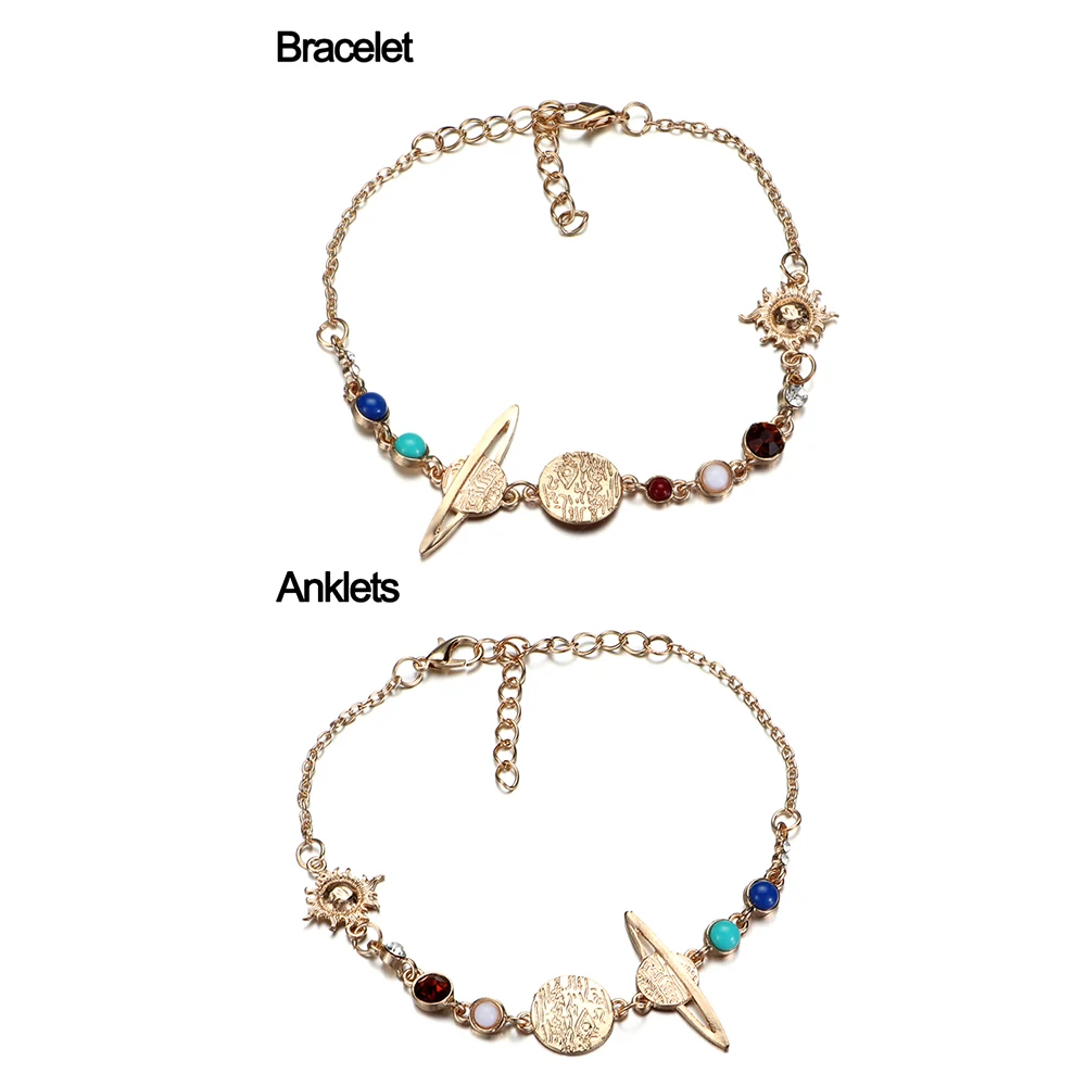 Женские браслеты в богемном стиле с золотистым камнем, бисер, планета, ножные браслеты, летнее пляжное украшение для лодыжки, ножной браслет, подарок