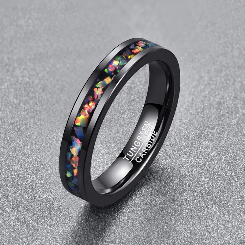 Personality Men' s Tungsten carbide Finger Rings in Black Inlaid Opal Ring Size 7-12 Vintage Jewelry Gift Handmade Rings 4