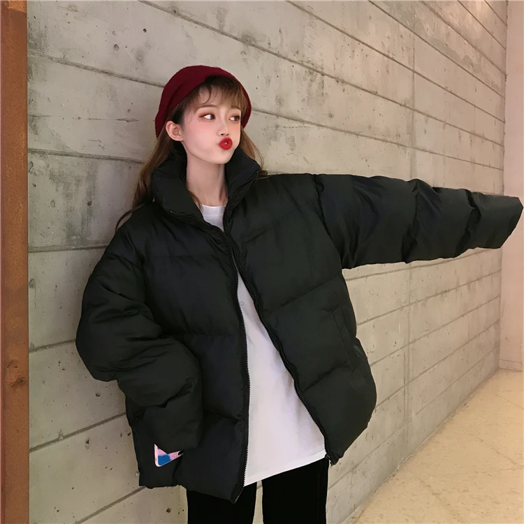 Woherb осень зима пуховик для женщин Harajuku парки со стоячим воротником корейский голографический ватник пальто для девочек свободные ватные куртки