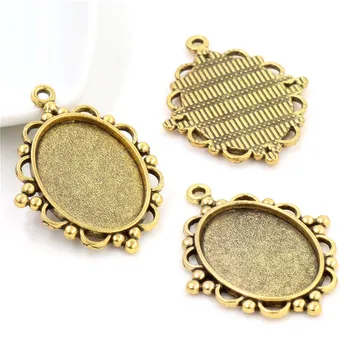 

10pcs 18x25mm Inner Size Antique Gold Color Classic Style Cameo Cabochon Base Setting Charms Pendant necklace findings (C1-13)