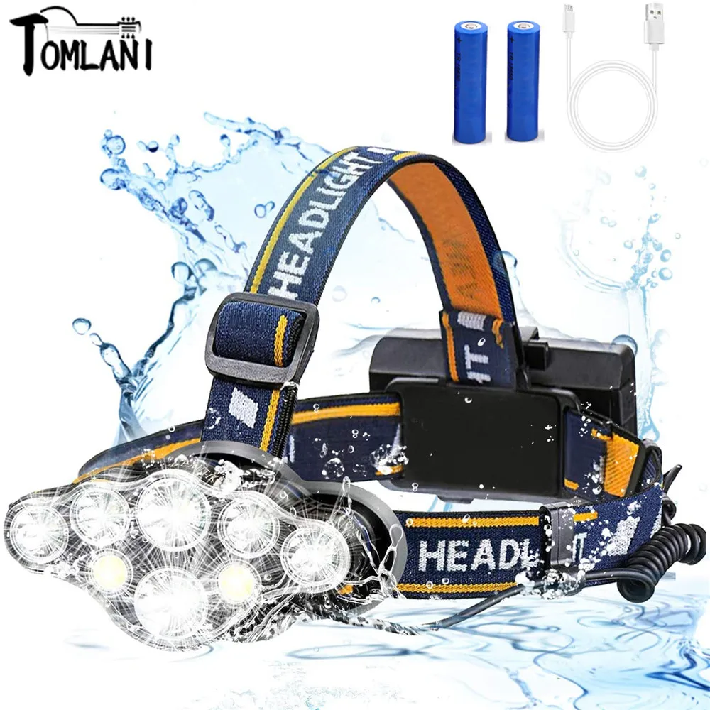 

80W Headlight Powerful 8LED Head Torch Waterproof Flashlight USB Rechargeable 8 Modes Camping Head Lamp For Running Fishing
