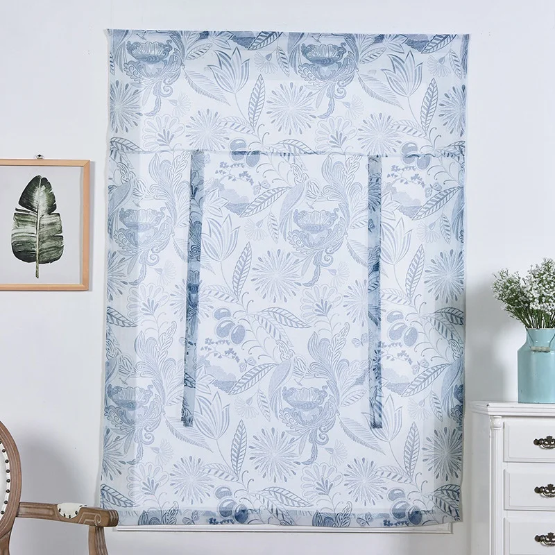 American Short Curtains for Kitchen Floral Tulle Curtains for Living Room Roman Blinds Printed Voile Window Treatments Panel