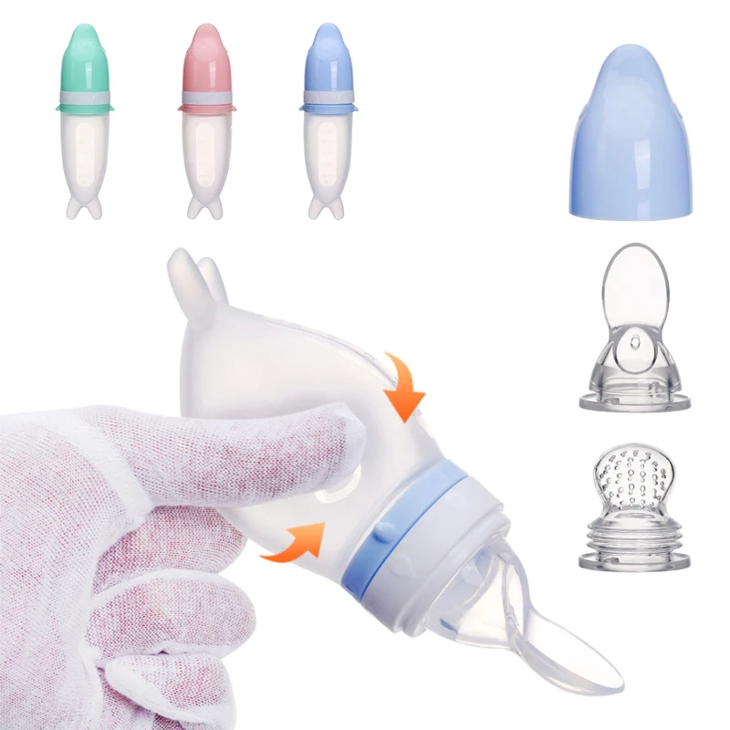 

Baby Tableware Silicone Squeezing Feeding Bottle Spoon Bite Bag All-in-one Infant Cutlery Cereal Nutrition Supplement Feeders