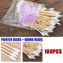 100 шт./упак. 7,5 см деревянные ватные палочки медицинские принадлежности для макияжа Круглый+ кончик носа, чистка ушей инструменты для здоровья