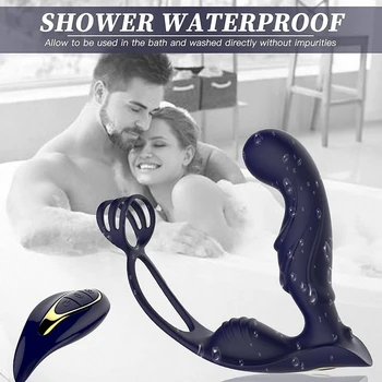 5 IN 1 Prostate Massage Perineum Vibration Penis Ring Scrotum Ring Prostate Vibration Anal Plug With Remote Sex Toy For Male 3